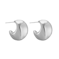 Detail view of polished silver-tone hollow C-shaped hoop earrings with a glossy finish - Crescent Moon Style 01 / Silver
