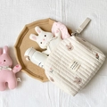 Cream quilted cotton stroller bag with rabbit and tulip embroidery and top handles - Rabbit and Tulip