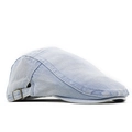 Detailed side view of washed light blue denim flat cap with adjustable bronze buckle - Adjustable / Light Denim Blue
