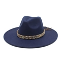 Dark blue felt fedora with a bohemian woven band and leather drawstring detail - M (56-58cm) / Navy Blue