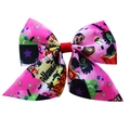 Pink Halloween grosgrain ribbon bow with festive cartoon prints and Happy Halloween text - Pink