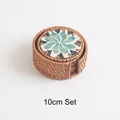 Handcrafted rattan coaster set with blue shell flower inlay and storage basket 10cm - Toothed Blue Flower Set of 6 (10cm)