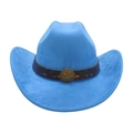 Chapeau de cowboy en suédine bleu ciel avec lanière en cuir et boucle étoile dorée - Taille unique / Bleu
