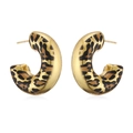 Orecchini a cerchio a forma di C con stampa leopardata, placcatura in oro e design geometrico - Stud orecchini / Stampa Leopardata Oro