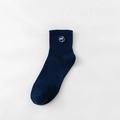 Dark blue cotton sport socks with white round embroidery and ribbed cuffs - One Size / Navy Blue