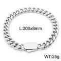 Polished silver stainless steel Cuban chain bracelet in 200x8mm flat link design - Silver 8mm Wide (KB164529-Z)