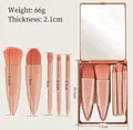 Portable 5-piece makeup brush set in nude pink with integrated mirror storage case - Coffee