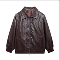 Giacca bomber vintage in pelle PU marrone scuro da donna con polsini a costine - S / caffè