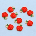 Miniature red apple DIY charm pendant in gold alloy with enamel finish for jewelry making - Style 14