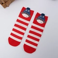 Christmas cartoon striped socks featuring 3D animal design and white pom pom details - One Size / Red and White Striped