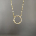 S925 sterling silver 14k gold necklace with zircon paved circular pendant minimalist design - 14K Gold