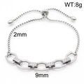 Adjustable stainless steel chain bracelet featuring hexagonal links and Greek key pattern - Greek Key Pattern Silver (KB170796-Z)