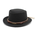 Classic black felt fedora hat for men and women with vintage woven band and feather charm - M (56-58cm) / Black