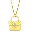Golden handbag pendant necklace with yellow enamel pattern and micro-set crystals - Yellow