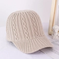 Detail of beige knit baseball cap showing thick cable stitch texture on a white background - M (56-58cm) / Beige