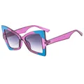Modern butterfly sunglasses with purple gradient lenses and blue geometric patchwork frame - C2 Purple Blue Frame Gradient Grey Lenses