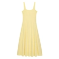 Vestido midi evasé amarillo claro con tirantes anchos y escote en U sobre fondo blanco puro - S / Amarillo