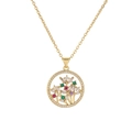 Golden Tree of Life necklace with colorful zircon stones and floral cutout pendant - Colorful Flower Bouquet
