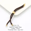 Detail of 3mm brown braided rope with 18k gold-plated copper leaf slider and end caps - Brown