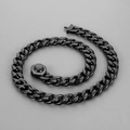 Collana a catena cubana nera in acciaio inossidabile con fibbia rotonda con strass - Chiusura in Strass (Bracciale) / 21cm / Nero