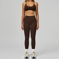 Ensemble de yoga marron foncé avec brassière col V et legging sans couture taille haute - S / Bra+Leggings - Coffee Brown
