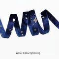 Navy blue 10mm velvet ribbon with gold foil star pattern for DIY hair accessories - 10mm (3/8 inch) / Navy Blue
