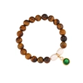 Bracciale di perle occhio di tigre con perle bianche e ciondolo di zircone verde - Ciondolo Pietra Verde Rotonda / Occhio di Tigre-Zircone Verde Tondo