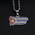 Collar de cadena plateada con colgante mapa de Cuba de cristales rojos blancos y azules - Colgante de Bandera (Sin Cadena) / Plata/Diamantes de Colores
