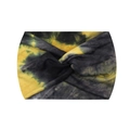 Elastic wide yoga headband with dark grey and yellow tie-dye print and front twist - 29-Black Yellow Tie-dye