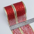 Set of two 6.3cm red glitter mesh ribbons with gold wired edges for Christmas decor - Other sizes customizable