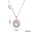 Exquisite silver necklace with oval pink crystal pendant and micro-set zircon accents - 577 Silver Pink Zircon Necklace