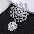 Silver snowflake pendant with crystals and white pearls for DIY jewelry craft - Silver Pearl Pendant Flower
