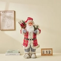 Figurine du Père Noël classique en robe rouge à flocons avec lunettes et sac à cadeaux - 60CM