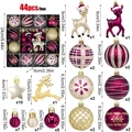 44-piece burgundy and gold Christmas ornament set with glitter balls and reindeer shapes - Deer Style / 44 Pieces/Pack / Dark Red