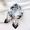 Elegant silk-feel scarf featuring panda and bamboo prints with black-and-white piped edges - Bamboo Panda / 70x70cm