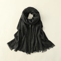 Deep grey linen blend scarf featuring delicate fringe tassels and textured fabric - 100*195CM / Dark Grey