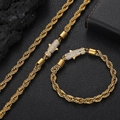 Conjunto detallado de collar y pulsera de cadena dorada con cierres de mosquetón y cristal - Collar 24 Pulgadas (60.96cm) / Dorado