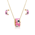 Pink evil eye jewelry set with gold stainless steel necklace and hoop earrings - Pink Earrings & Necklace Set