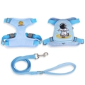Light blue breathable dog harness and leash set with cute astronaut spacewalk embroidery - S / Detachable Embroidery Style / Blue