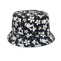Close-up of kids bucket hat with cute white daisy flowers and cow pattern print - 52-54cm / Black