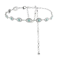 Silver metal waist chain featuring turquoise oval accents and vintage bohemian style - Silver G