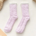 Plush coral fleece mid-tube socks in soft lavender pink with white fuzzy trim - Purple