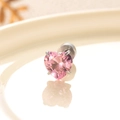 Flat back screw stud featuring a 6mm heart-shaped pink zircon set in titanium steel - Pink (Single Piece)