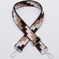 Adjustable wide woven bag strap with brown and khaki geometric jacquard pattern - No. 319 / Silver