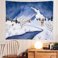 Vue détaillée d'une tapisserie de paysage de neige hivernale avec des illustrations d'animaux - Forêt de Montagne Enneigée (SD315)
