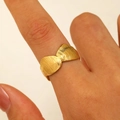18K gold plated stainless steel bow ring with a modern brushed metallic texture finish - 18K Gold Brushed Ribbon (9874)