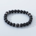 Unisex matte black onyx and lava stone beaded bracelet with silver metal spacers - Matte Agate And Lava Stone With Silver Spacers (KB210122-Z)