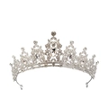 Detailed view of silver crown tiara with sparkling crystal rhinestones for luxury bridal wear - Silver / White Zirconia