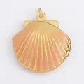 Golden scallop shell locket charm with pink enamel inlay for summer jewelry making - Light Pink Shell Locket