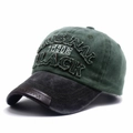 Vintage army green and grey washed baseball cap with 3D embroidery and leather trim - One Size / Black and Dark Green